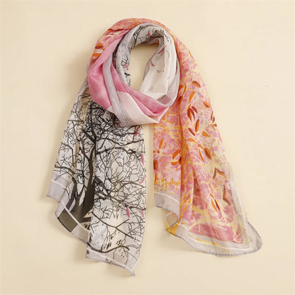45*155cm Print Design Women Silk Scarf Shawl Elegant Headscarf Convinient Bandage Hijabs Chiffon Muslim Wrap Scarves - AMULET RING STORE