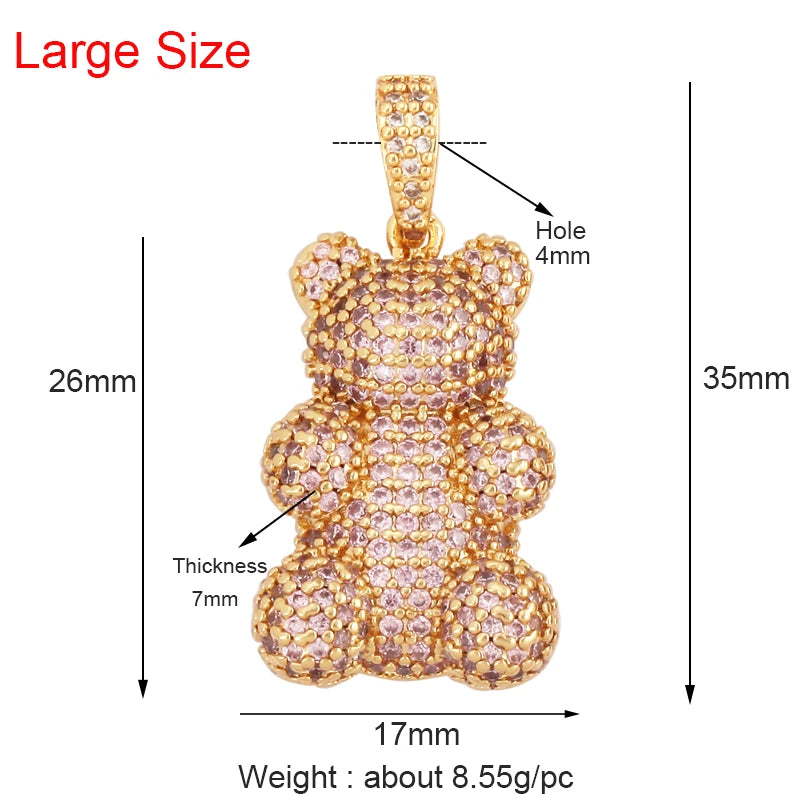 Luxury Fine Inlaid Rainbow Cubic Zirconia Charm Pendant,Cute Bear Jewelry Necklace Bracelet Making Wholesale Supplies M85 - AMULET RING STORE