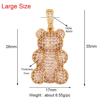 Luxury Fine Inlaid Rainbow Cubic Zirconia Charm Pendant,Cute Bear Jewelry Necklace Bracelet Making Wholesale Supplies M85 - AMULET RING STORE