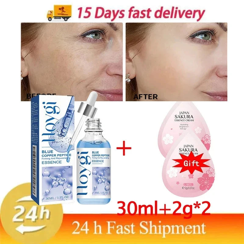 Hoygi Blue Copper Peptide Serum Anti Wrinkles Aging Rejuvenating Facial Lifting Moisturizing Brighten Skin Tone Skin Cosmetics - AMULET RING STORE