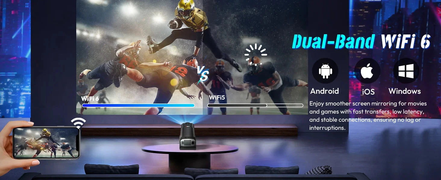 XGODY 12000LM Native 720P Portable Smart Projector Auto Keystone WIFI 6 Home Theater 4K Supported