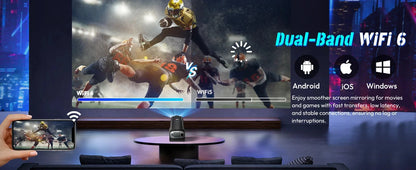 XGODY 12000LM Native 720P Portable Smart Projector Auto Keystone WIFI 6 Home Theater 4K Supported