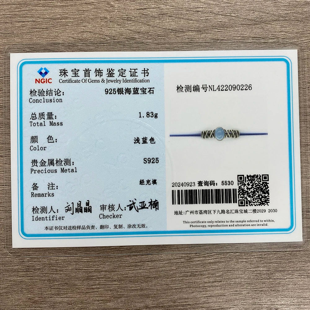 7*5mm Natural Aquamarine 925 Sterling Silver Women's Ring Handmade Adjustable Open Bands Vintage Boho Jewelry Gifts - AMULET RING STORE