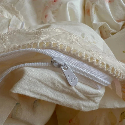 Washed Cotton Duvet Cover Sets Single/Queen/king Flower Printed Bedding Set Princess Style e housse de couette 220x240 with Lace - AMULET RING STORE