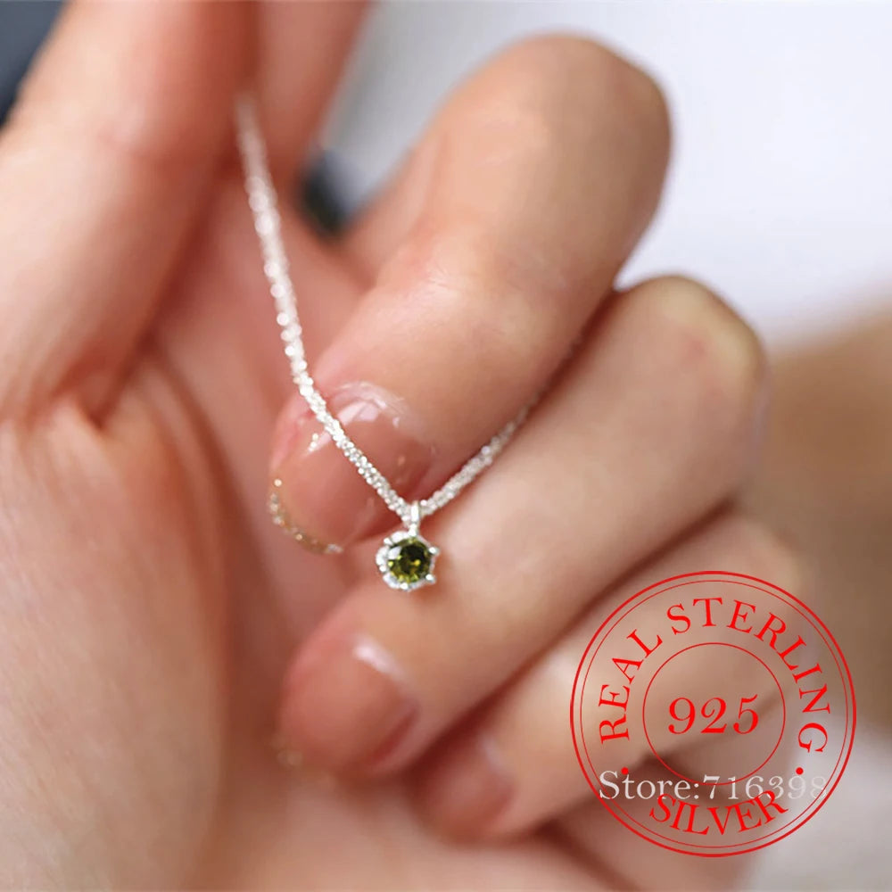 Real Money 925 Sterling Silver Women's Pendant Necklace Green Crystal Starry Pendant Necklace Wedding Party Jewelry Gift