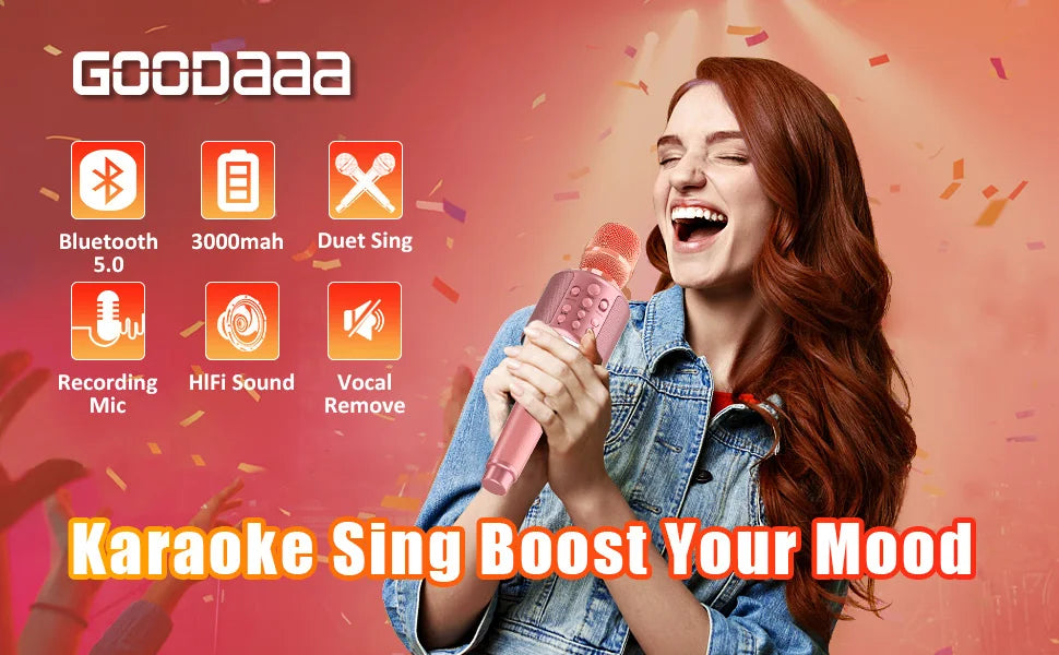 Karaoke Microphone Bluetooth Wireless Mic Portable Singing Machine with Duet Sing/Record/Play/Reverb Adult/Kid Gift for Home KTV