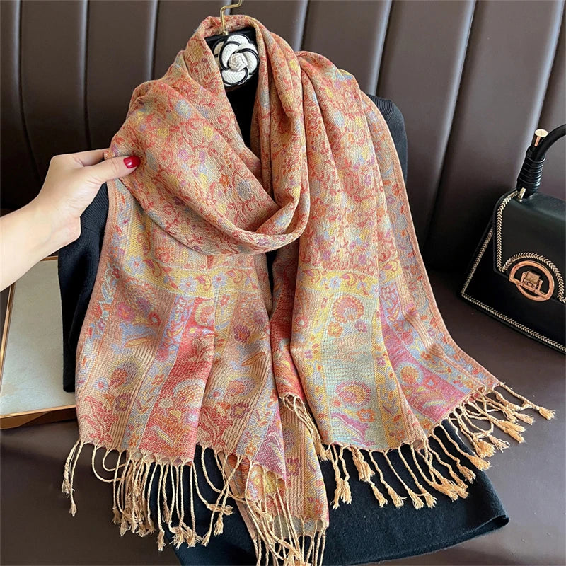 Elegant Ethnic Autumn Cashmere Shawl for Women Jacquard Pashmina Scarves Bufandas De Invierno Mujer Female Foulard Stoles Scarf - AMULET RING STORE