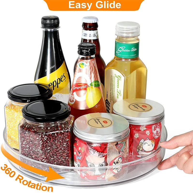 360 Rotation Cabinet Turntable Organizer Storage Spice Rack Drink Cosmetic Storage Rack PET Kitchen Turntable Bathroom Tray - AMULET RING STORE