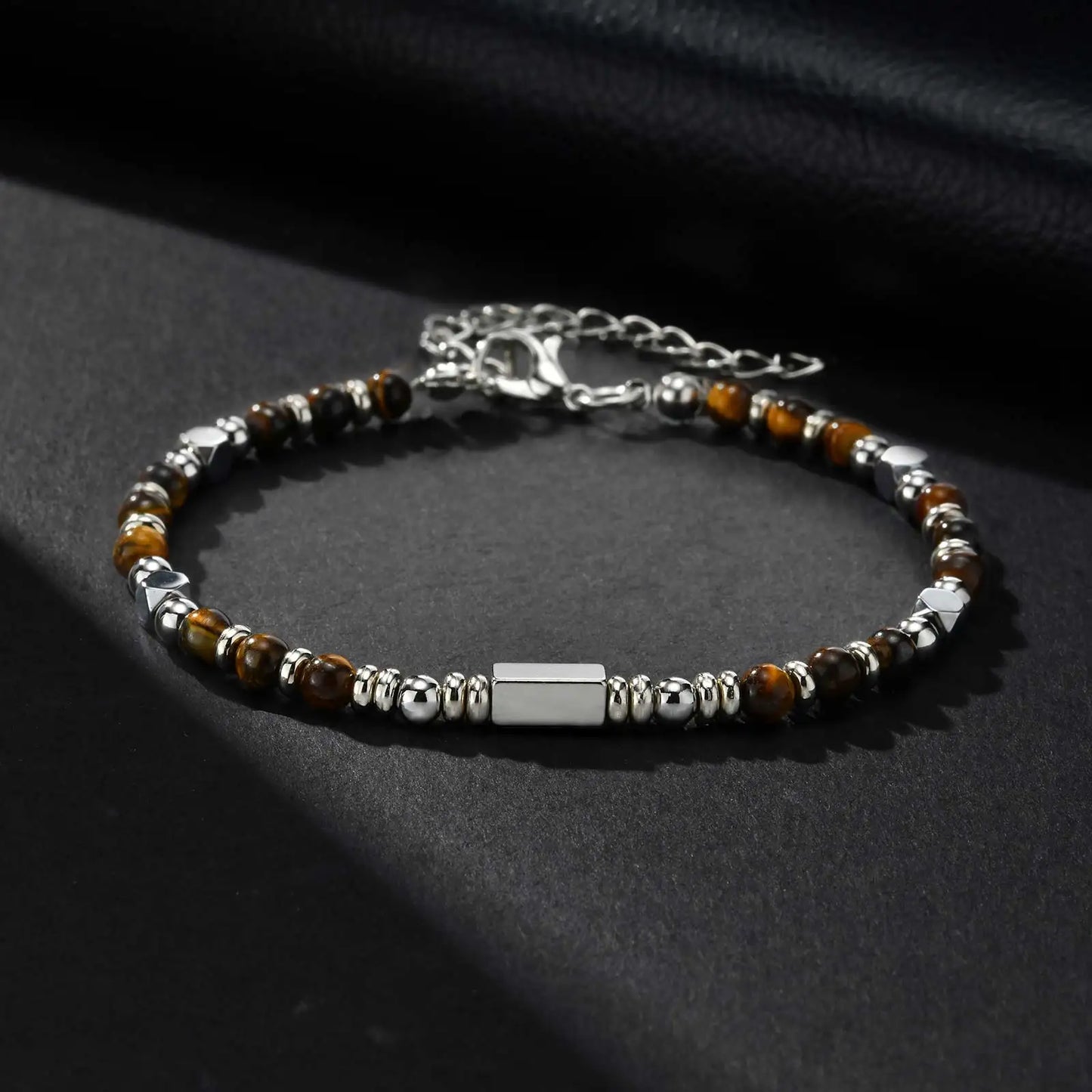 Trendy Unique Natural Stone Beaded Bracelet, Stainless Steel Chain Wristband Bracelet, Classic Tiger Eye Stone Jewelry for Men