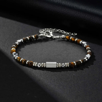 Trendy Unique Natural Stone Beaded Bracelet, Stainless Steel Chain Wristband Bracelet, Classic Tiger Eye Stone Jewelry for Men