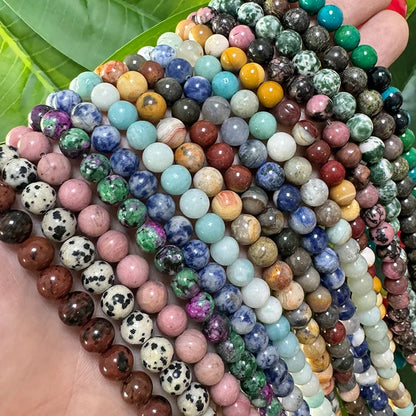 Natural Stone Beads Round Agates Turquoises Amazonite Quartz Lava Tiger Eye Beads