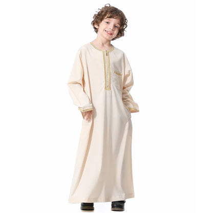 Small Size Muslim Man Clothing Islamic Muslim Arabic Men's Robe Long Sleeve Embroidered Stand Collar Arabian Thobe