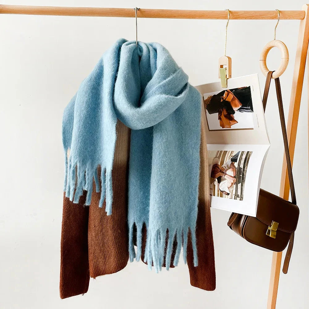 Korean Version Stylish Solid Scarf Women Men Autumn Winter Wool Blend Soft Pulled Mufller Female Male Versatile Pink Shawl Girl