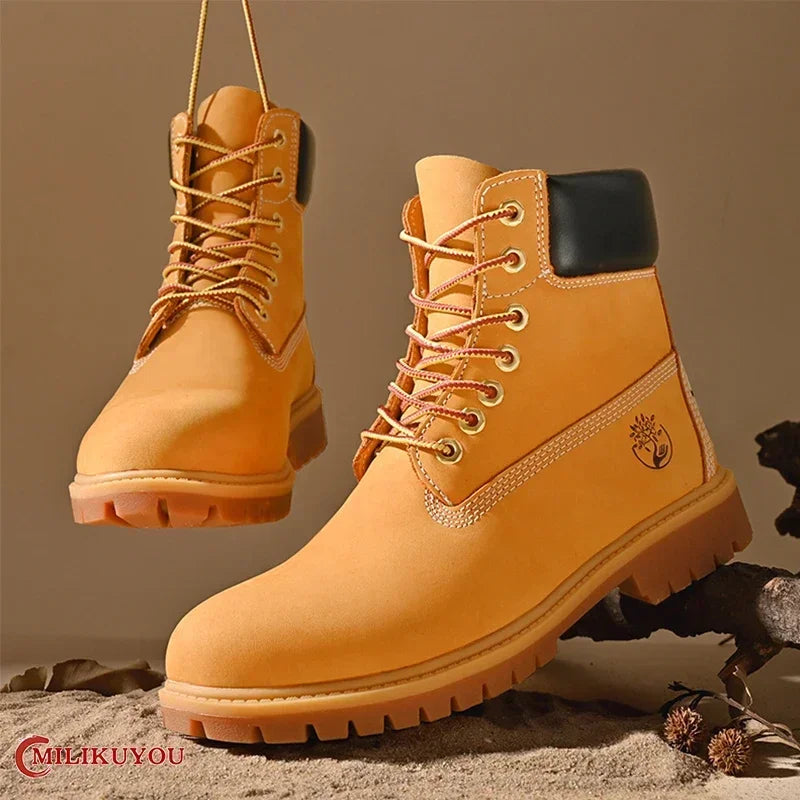 Boots Men High Top Boots High Quality Women Leather Shoes Fashion Outdoor Sneakers Men Lace Up Non-Slip Ankle Boots for Couple - AMULET RING STORE