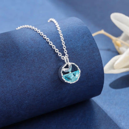 Mermaid Foam 925 Sterling Silver Fish Tail Tear Blue Crystal Clavicle Chain Pendant Necklaces