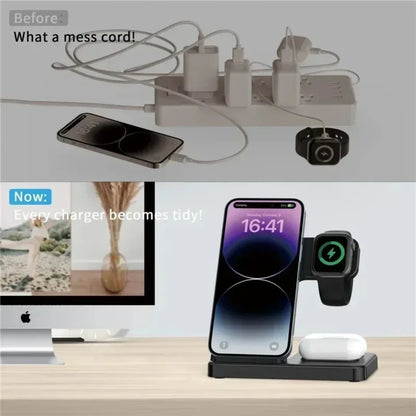 3 In 1 Wireless Charger Stand Foldable 15W Fast Wireless Charging Station Dock for iPhone 16 15 14 13 12 iWatch 9 8 7 6 Airpods