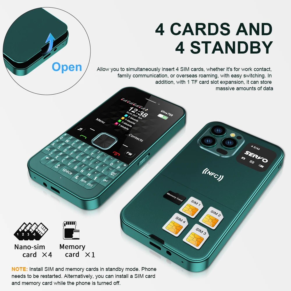 SERVO 4 SIM Card 4 Standby QWERTY Keyboard Mobile Phone Speed Dial Blacklist FM Radio Flashlight 2G GSM Cellular Cellphone TypeC