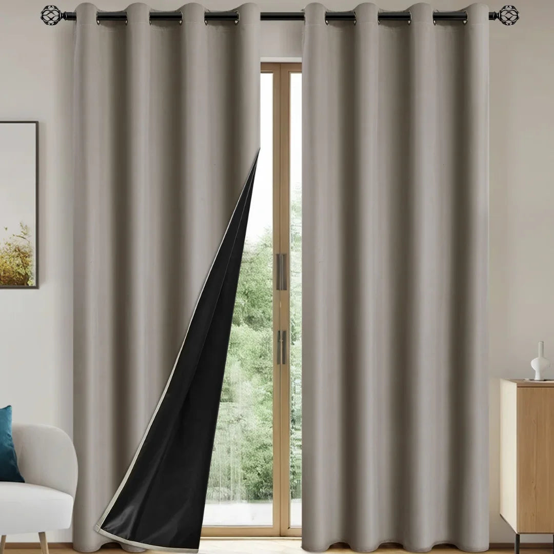 2pcs Modern 100% Blackout Curtain with Coated Lining, Solid Window Curains for Bedroom, Living Room, Dining Room, Home Decor - AMULET RING STORE
