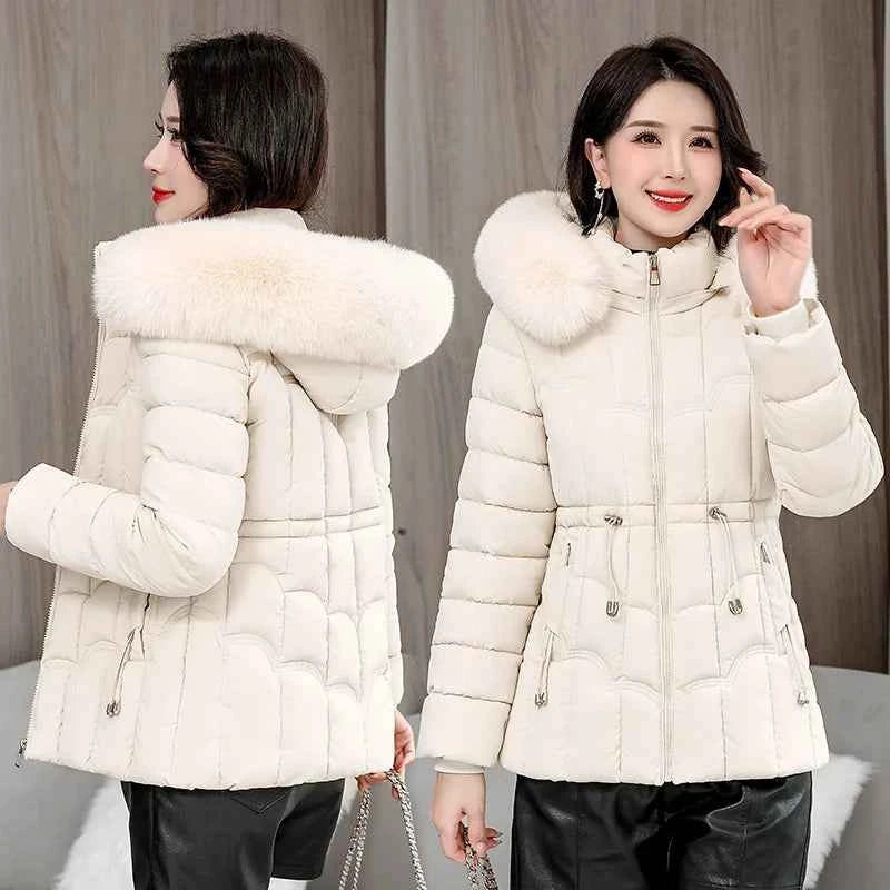 Winter 2025 New Down Jacket Women Parkas Fashion High-Quality Warm Cotton Padded Coat Ladies Short Overcoat Hooded Overwear Tops
