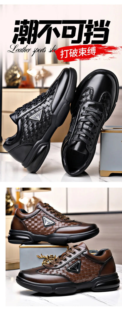 Men's Shoes Original Casual Leather Men Training Wear Resistant Sneakers Outdoor Male Treking Footwear Breathable Lace-up Shoes