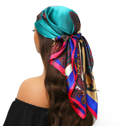 Head Scarf Women Luxury Brand Square 90*90cm Silk Foulard Satin Bandana Cheveux Soft Neckerchief Hijab Hair Scarves For Ladies - AMULET RING STORE