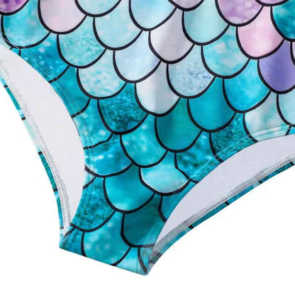 European American Style Mermaid Swimsuit Baby Girls Long Sleeves One-piece Swimsuit Hot Spring Fish Scale Kids Swimsuit 4-12Y - AMULET RING STORE