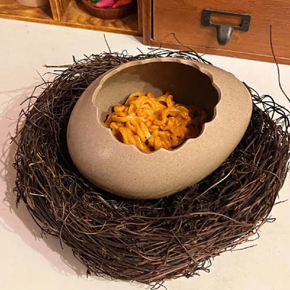 Creative Dessert Bowl Noodle Bowl Hydroponic Egg Shell Ostrich Vase Cute With Nest Home Decoration Modern Simple Ceramic Craft - AMULET RING STORE