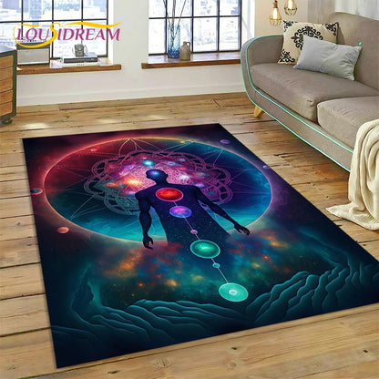 Naturalize Yoga Zen Meditation Rainbow 7 Chakra Carpet Rug for Home Living Room Bedroom Sofa Doormat Decor,Area Rug Non-slip Mat