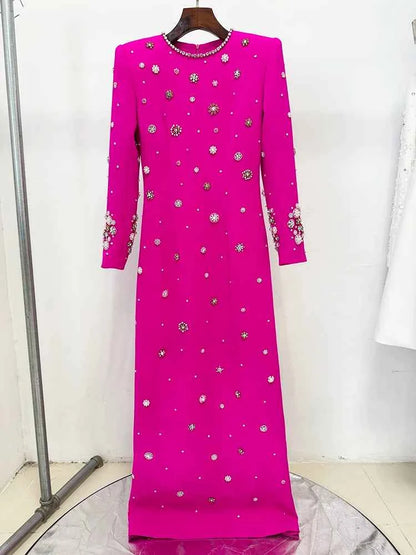 HIGH STREET Newest Fashion 2025 Designer Party Vestido Women's Formal Long Sleeve Luxurious Beaded Long Maxi Dress