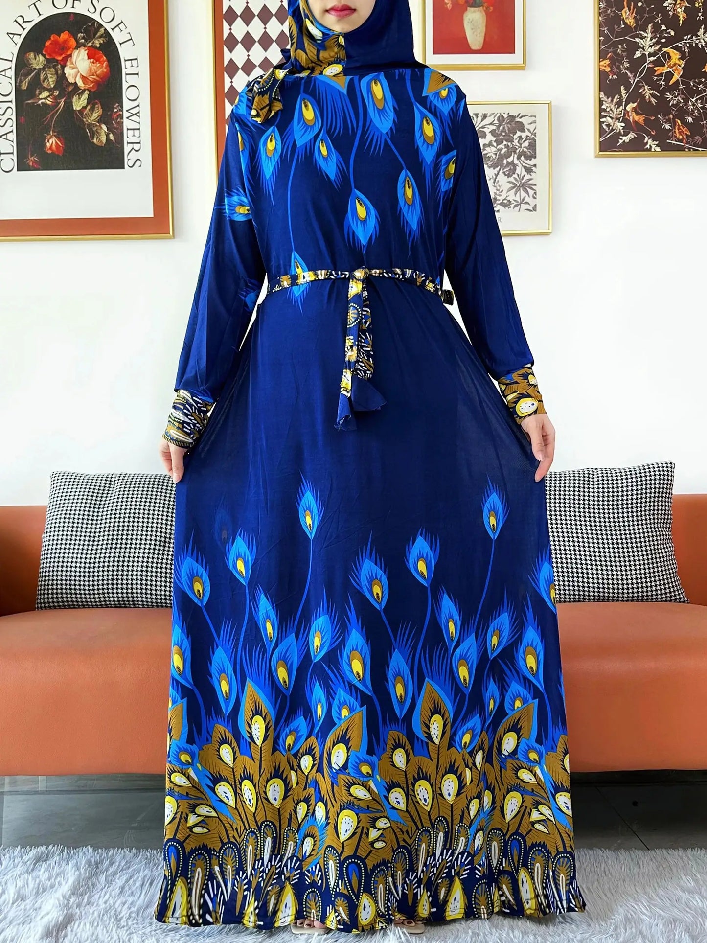 2025 Floral Ramadan Muslim Dress Solid Color Khimar Kaftan Abaya Robe with Attached Hijab Middle East Prayer Garment for Women - AMULET RING STORE