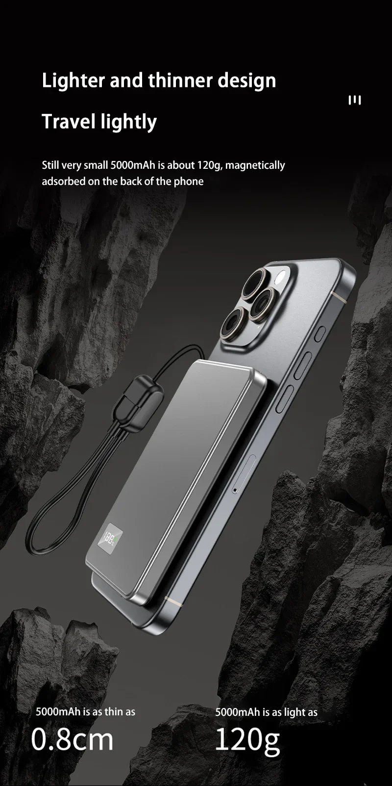 Oneplus Magsafe Power Bank Fast Charging Portable Ultra-thin Magnetic Wireless Digital Display Power Bank Usb Type C Lightning - AMULET RING STORE