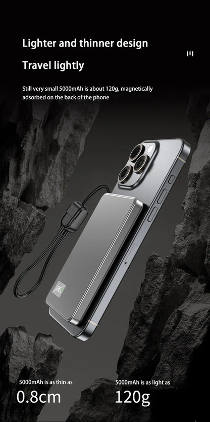 Oneplus Magsafe Power Bank Fast Charging Portable Ultra-thin Magnetic Wireless Digital Display Power Bank Usb Type C Lightning - AMULET RING STORE