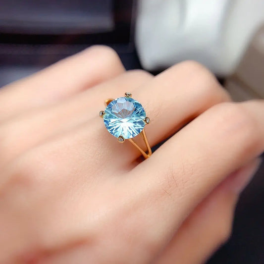 Single 14K Gold Laboratory Aquamarine Solitaire Ring