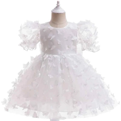 Baby girl dress three-dimensional butterfly Bubble sleeve mesh fluffy princess dress performance birthday party dress girl dress