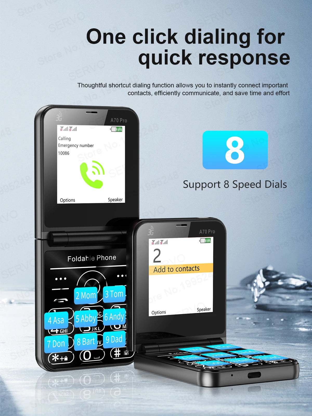 SERVO A70 Pro 3G Network Foldable Phone Speed Dial Call Recording FM Radio Flashlight Key 2.6" Screen Flip Phones 2 SIM Standby