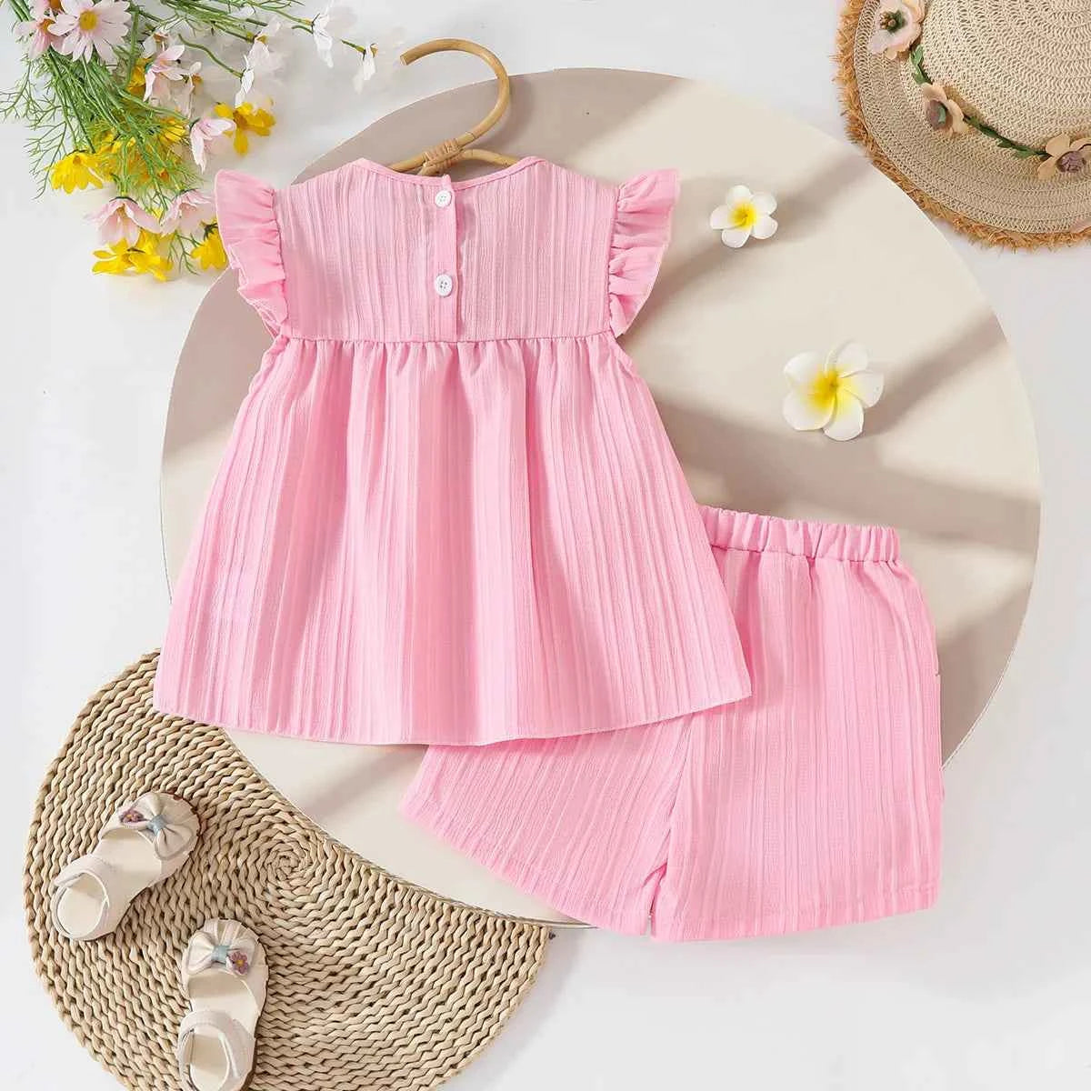 Baby Girls Summer Set Flowers Short Sleeved Top Bow Shorts Casual Toddler Clothes for Kids 1-4 Year