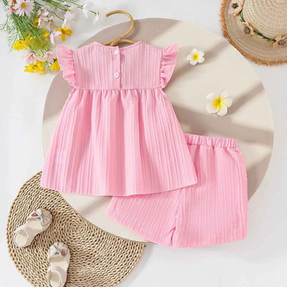 Baby Girls Summer Set Flowers Short Sleeved Top Bow Shorts Casual Toddler Clothes for Kids 1-4 Year
