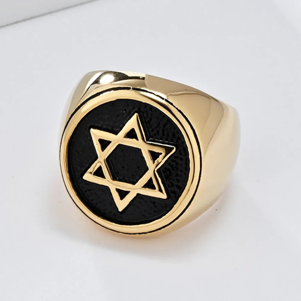 Retro Six-pointed Star Titanium Steel Ring, Men's Niche Personality Solomon Seal Rings