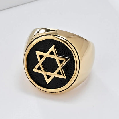 Retro Six-pointed Star Titanium Steel Ring, Men's Niche Personality Solomon Seal Rings