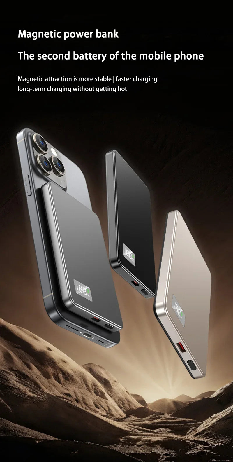 Oneplus Magsafe Power Bank Fast Charging Portable Ultra-thin Magnetic Wireless Digital Display Power Bank Usb Type C Lightning - AMULET RING STORE