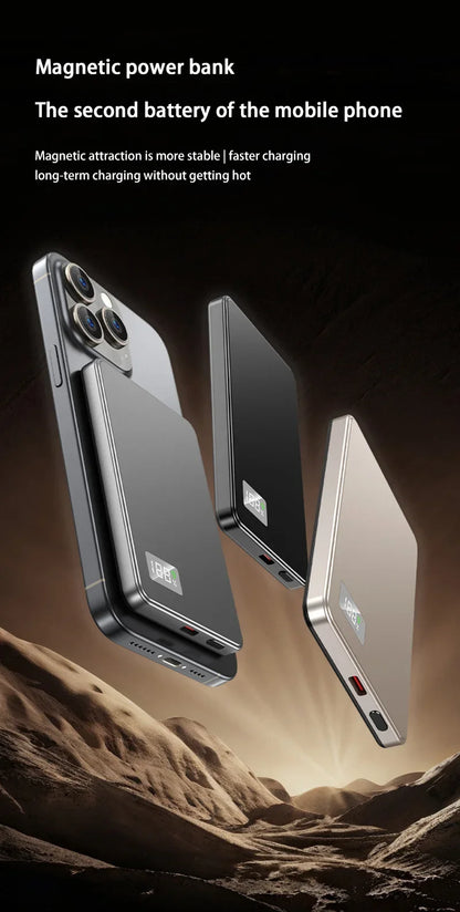 Oneplus Magsafe Power Bank Fast Charging Portable Ultra-thin Magnetic Wireless Digital Display Power Bank Usb Type C Lightning - AMULET RING STORE