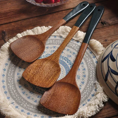Wooden Kitchenware Set Long Handle Spatula Rice Scoop Vegetable Meat Cooking Shovel Mixing Spoons For Nonstick Pan Kitchen Tools