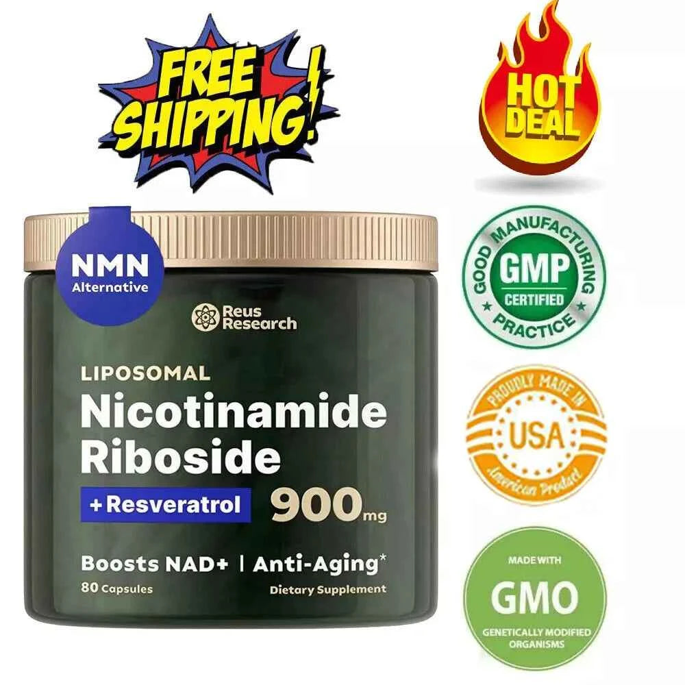 NAD+ Booster 900mg Anti-Aging Supplement with Nicotinamide Riboside Resveratrol Free Shipping