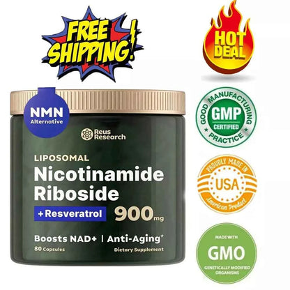 NAD+ Booster 900mg Anti-Aging Supplement with Nicotinamide Riboside Resveratrol Free Shipping