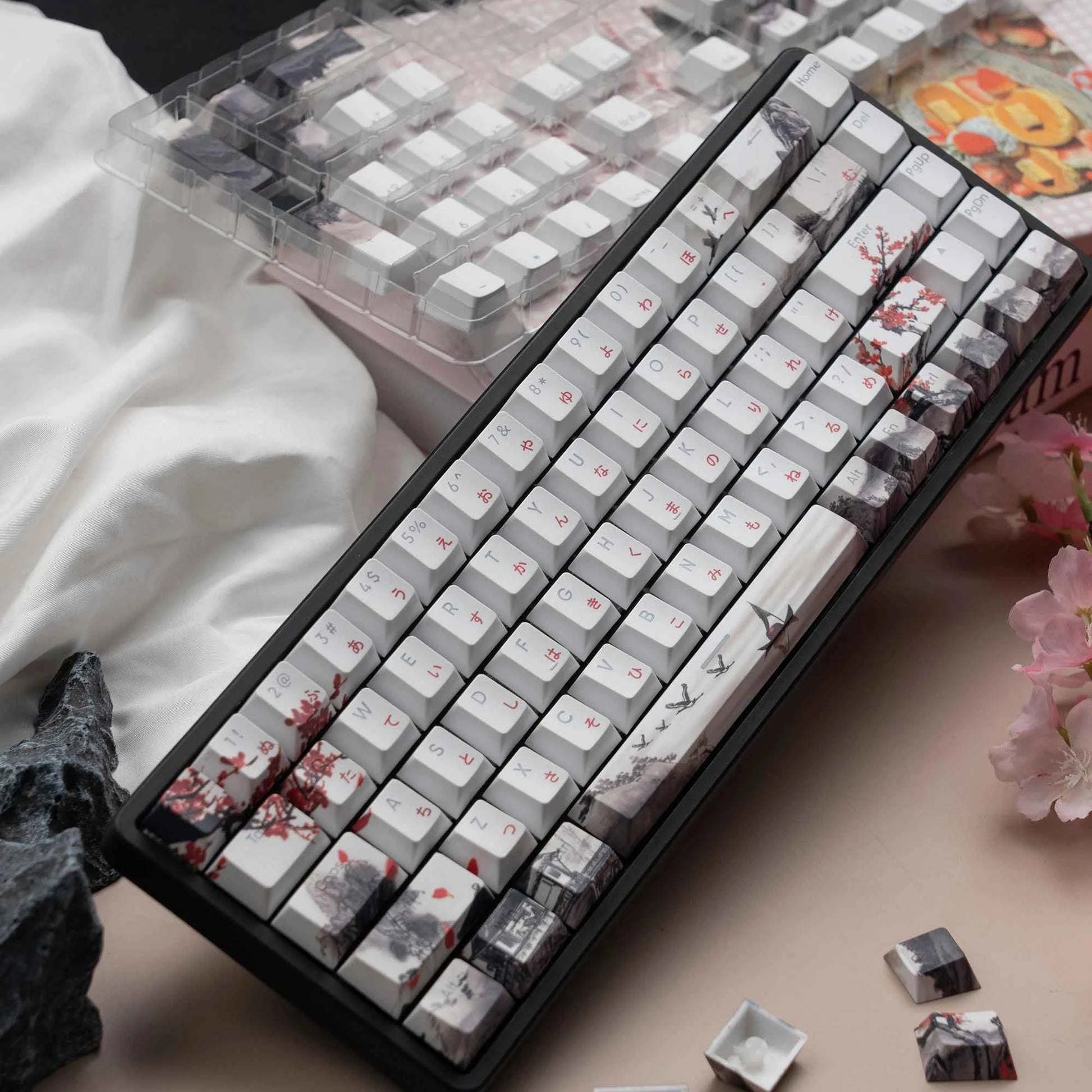 127 Keys Plum Blossom Top Backlit Cherry Profile Keycap PBT Keycap Dye-Sub Cherry MX Switches For Gamer Mechanical Keyboard