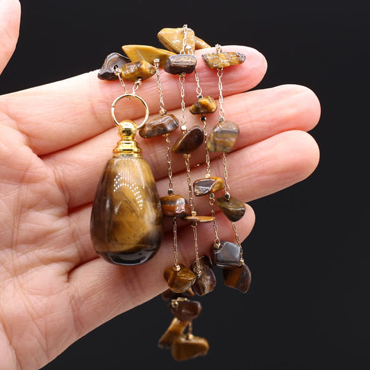 Perfume Bottle Necklace Natural Stone Tiger Eye Perfume Bottle Pendant For Women Christmas Halloween Gift Chain 80cm - AMULET RING STORE