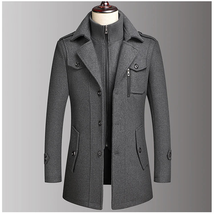Men's Double Collar Wool Coat  Fashion Handsome Autumn Winter Business Style High Quality Middle-aged Men's Fashion Woolen Coat