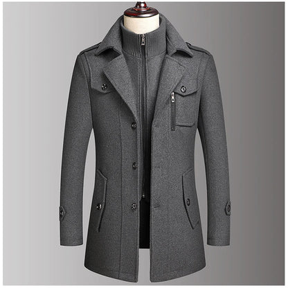 Men's Double Collar Wool Coat  Fashion Handsome Autumn Winter Business Style High Quality Middle-aged Men's Fashion Woolen Coat
