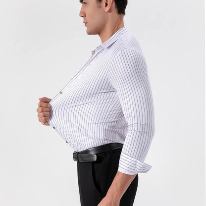 New Stylish Men's Striped Shirt Long Sleeve Business Casual High Elasticity Spring Autumn Seamless Easy-care Soft Man Clothing