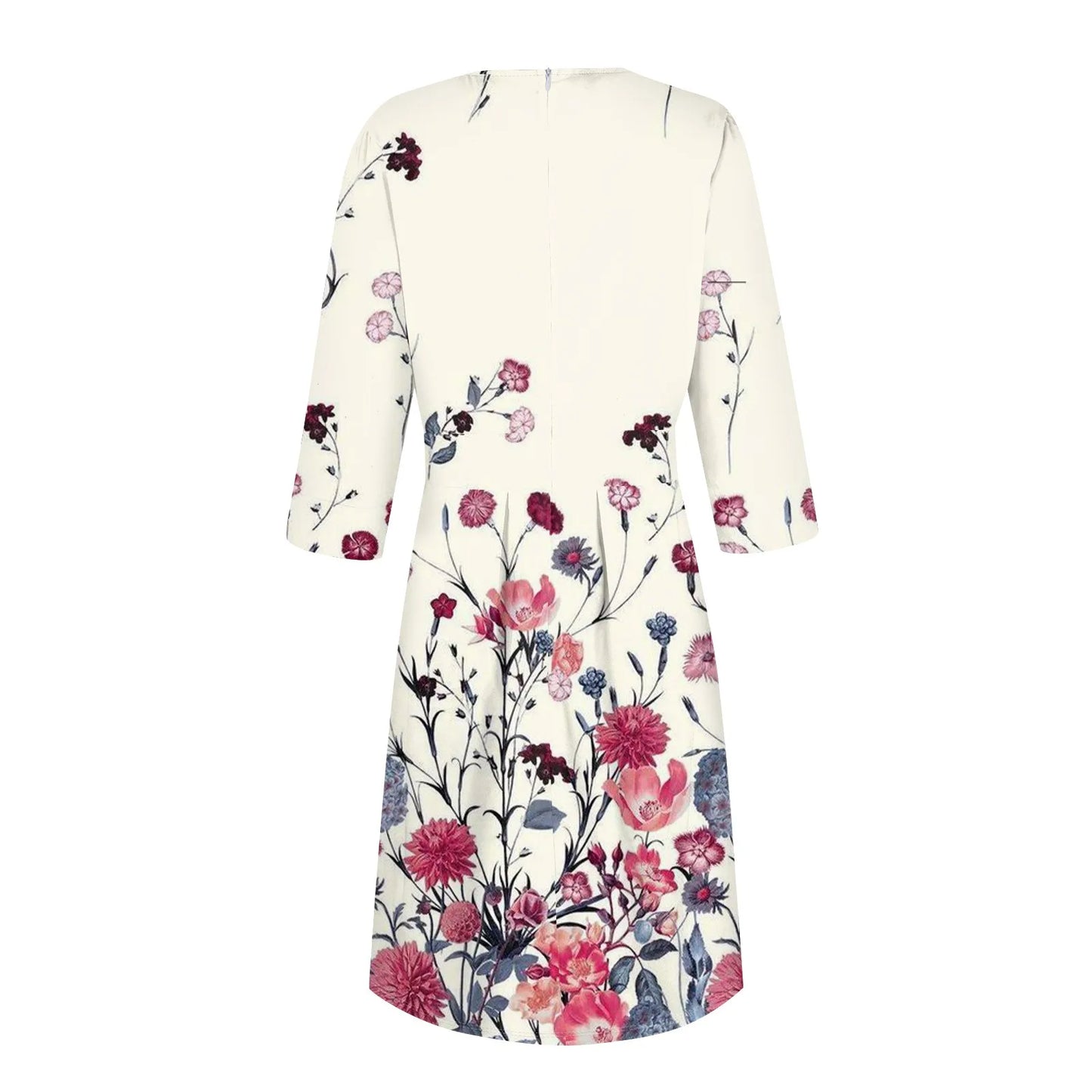 Traf Women 2025 Women'S Casual And Fashionable 3/4 Sleeve Pocket With Back Zipper Dress